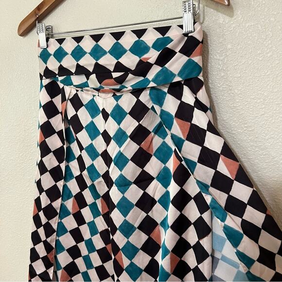 PatBo Check Print Tie Waist High Rise Slit Wide Leg Satin Pants 4 FLAWED - Picture 4 of 12